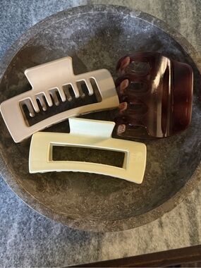 Set of 3 Large Hair Claw Clips in Cream, Beige, and Reddish/ Brown